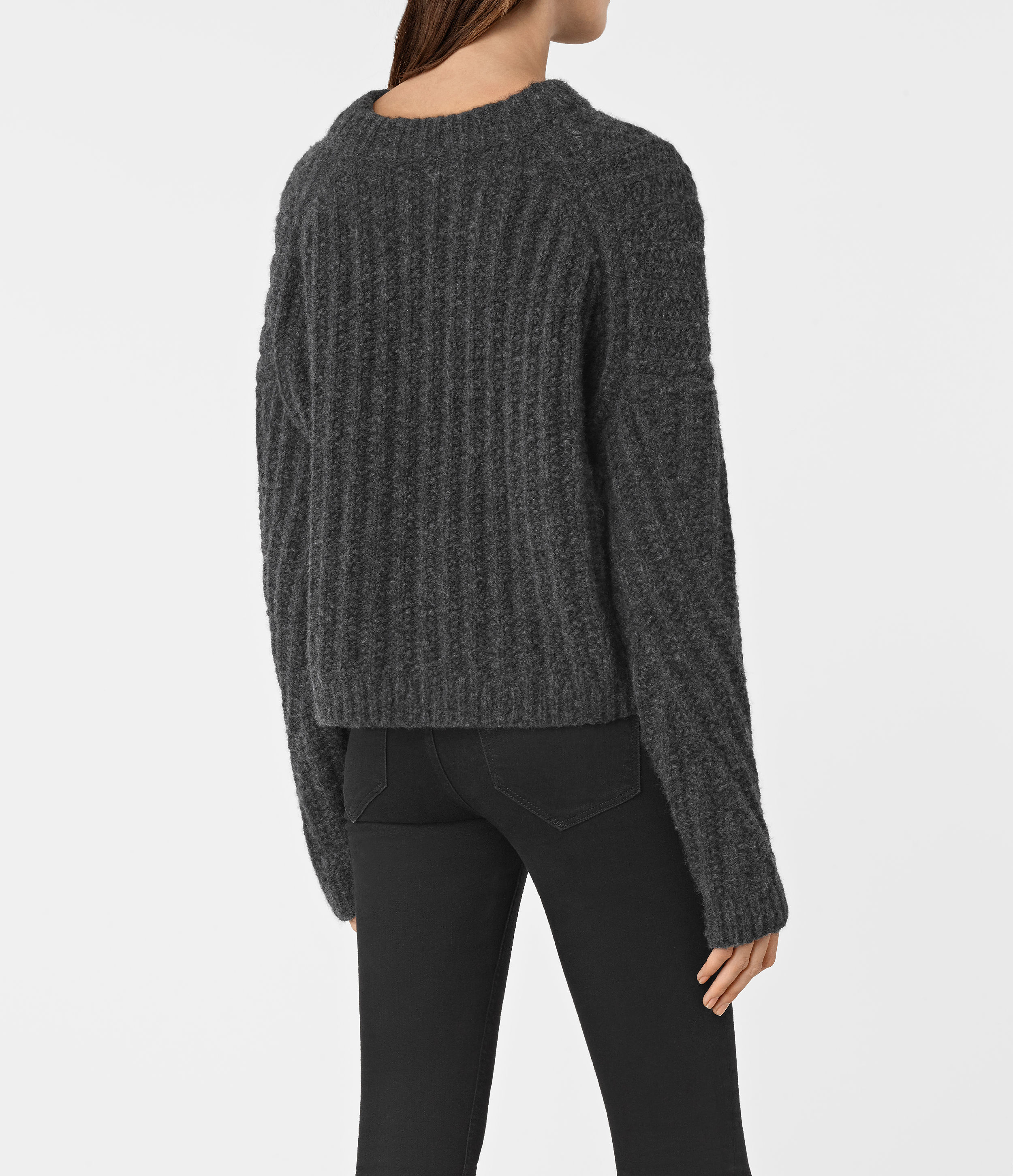 AllSaints Wool Popcorn Crew Neck Jumper in Charcoal Grey (Gray) - Lyst